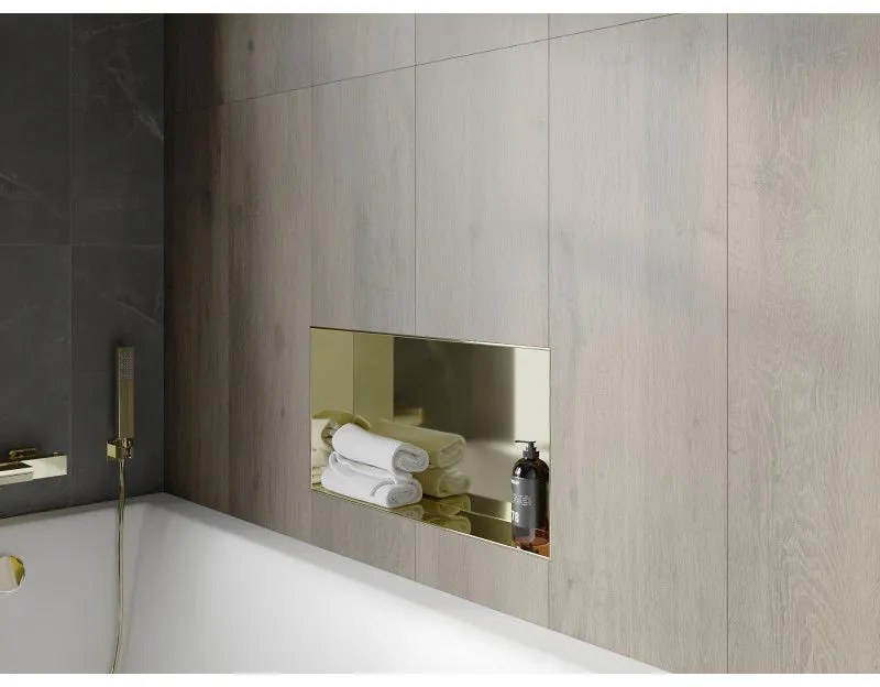 Mexen X-Wall-NR, polička na zapustenie pod obklad bez goliera 60 x 30 cm, zlatá lesklá, 1951603010