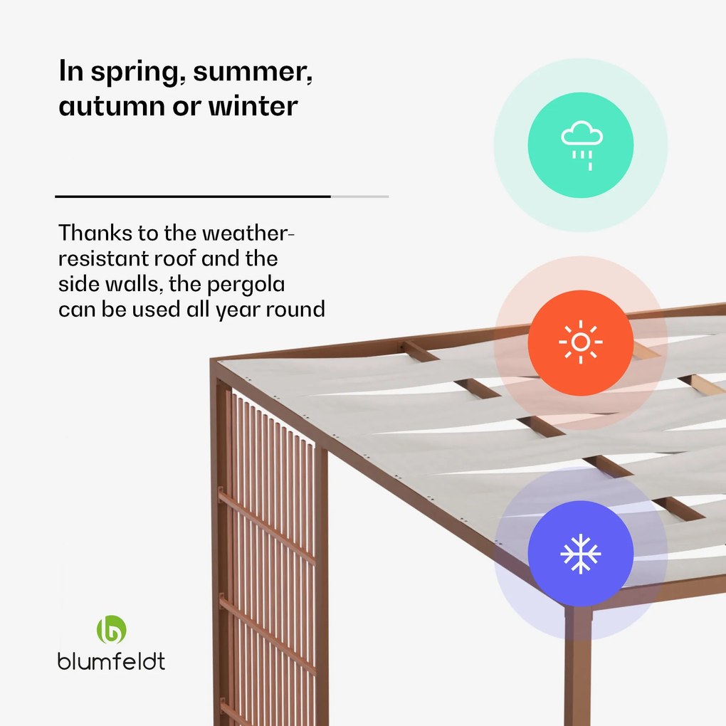 Blumfeldt Shade Cove Vert, pergola, 3 x 3 m, bočné steny, práškovo lakovaná farba, odolná voči poveternostným vplyvom