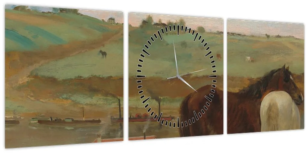 Obraz - Edgar Degas, Horses in a Meadow, reprodukcia (s hodinami) (90x30 cm)