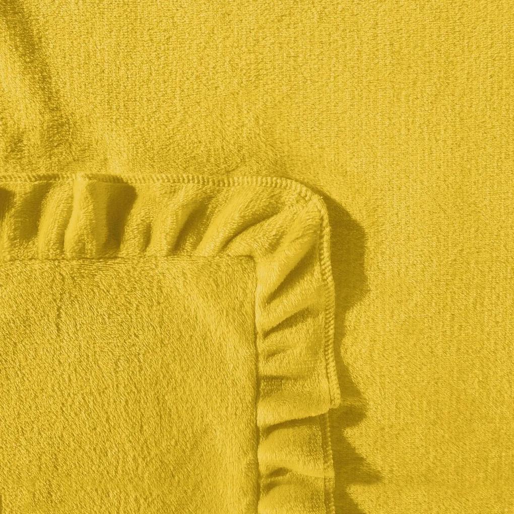 Kvalitná žltá hrejivá deka s ozdobným romantickým volánom  150 x 200 cm