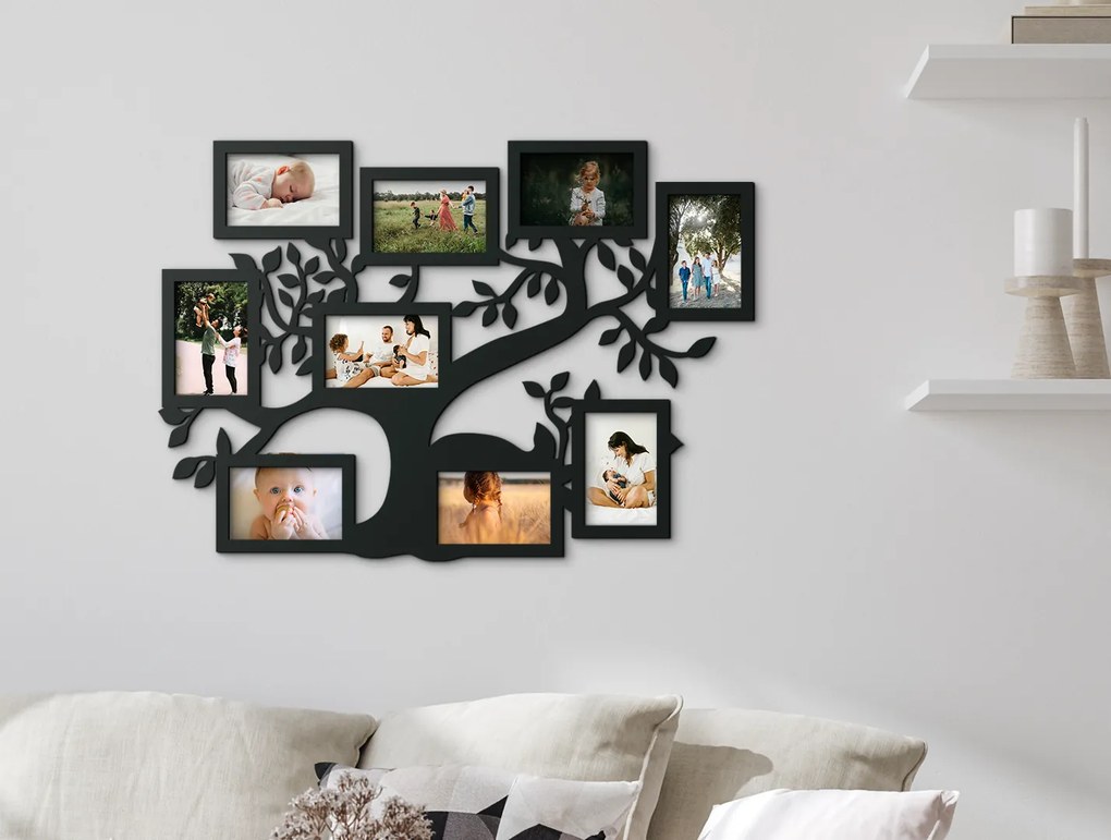 drevko Rodinný fotorámik Strom života Rozmer obrazu: 49,5 x 70 cm, Farba dekorácie: Čierna
