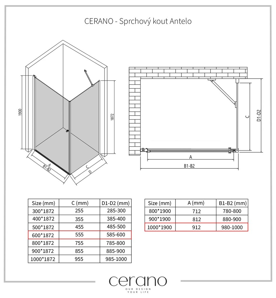 CERANO - Sprchovací kút Antelo L/P - chróm, transparentné sklo - 100x60 cm - krídlový, CER-CER-477359
