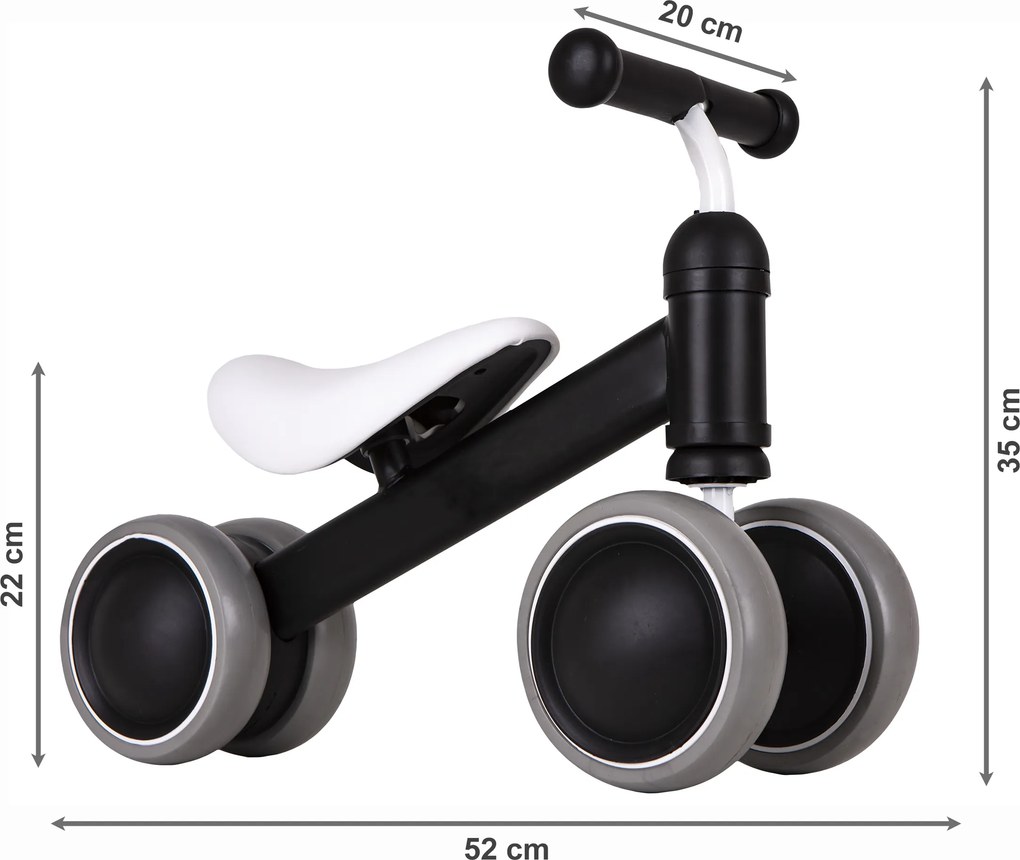 ECOTOYS mini odrážadlo pre deti 18–36 mesiacov, bežecké, čierne, ľahké 2,2 kg