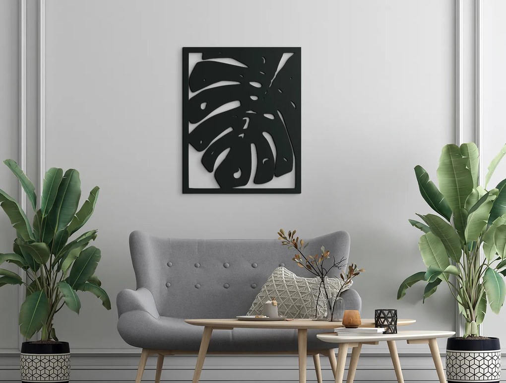 drevko Vyrezávaný obraz List kvetu Monstera deliciosa Rozmer obrazu: 40 x 32,5 cm, Farba dekorácie: Čierna