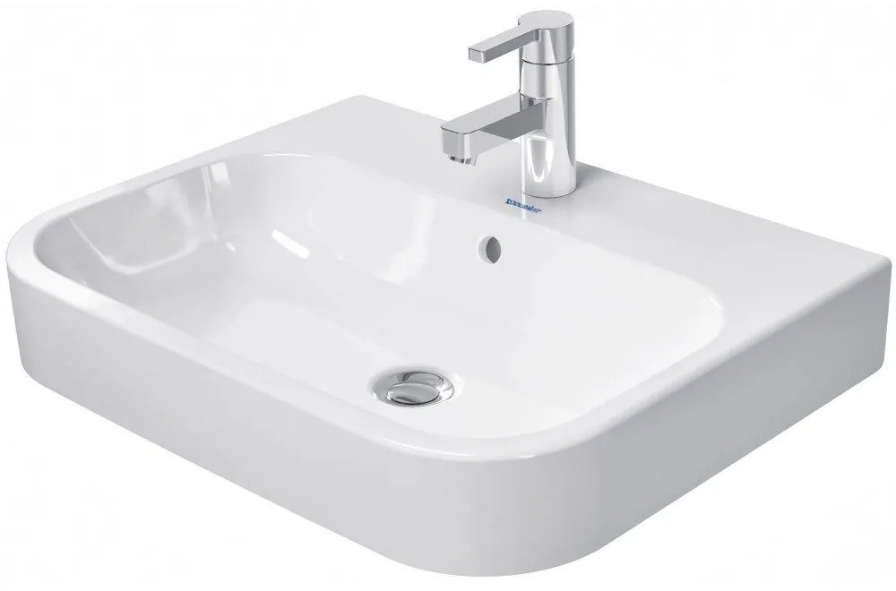 DURAVIT Happy D.2 obdĺžniková umývadlová misa s otvorom, s prepadom, 600 x 460 mm, biela, s povrchom WonderGliss, 23156000001