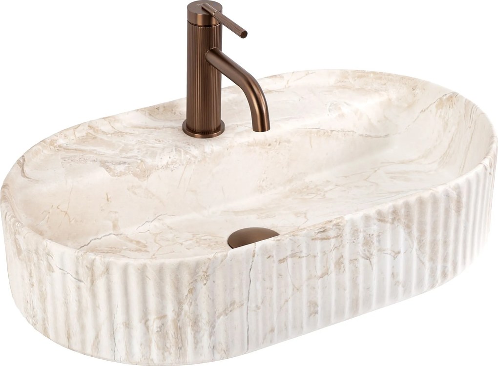 Rea Marcela Saturn, umývadlo na dosku 600×370×135 mm, béžová matná, REA-U3519