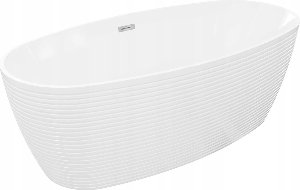 Mexen Lira Oválna Vaňa 170x80 cm, Voľne Stojaca, Biela, Chróm Prepad