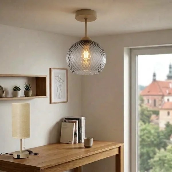 BRILAGI - LED Prisadený luster R GLASS 1xE27/60W/230V pr. 25 cm béžová/dymovo-šedá