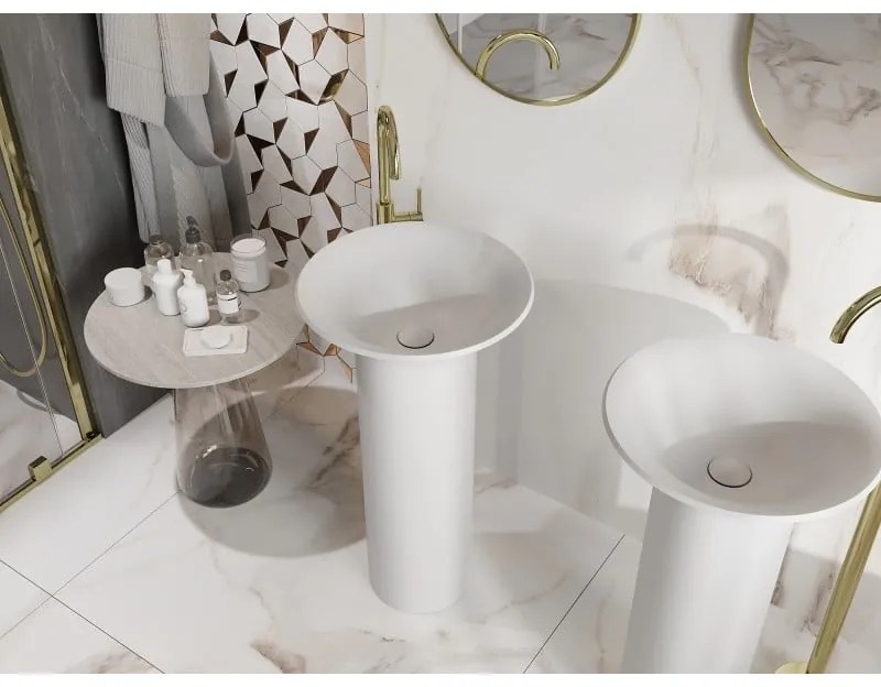 Mexen Leta, voľnestojace umývadlo z konglomerátu 45x45x83 cm, biela matná, 26574500