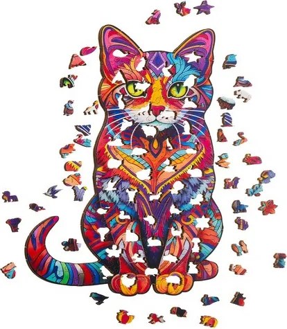 Kruzzel 22878 Dřevěné puzzle kočka 130 dílů, 38 x 24 cm