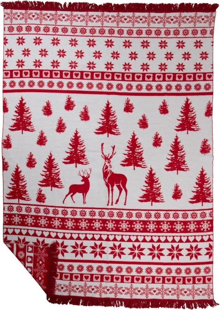 Červený pléd s jeleňami Nordic Deer XL – 150*200*3 cm