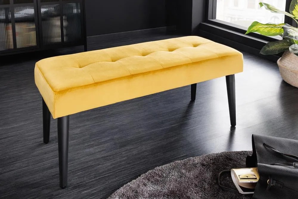 Invicta Interior - Elegantná lavica BOUTIQUE 95 cm, horčicovo žltá, zamat