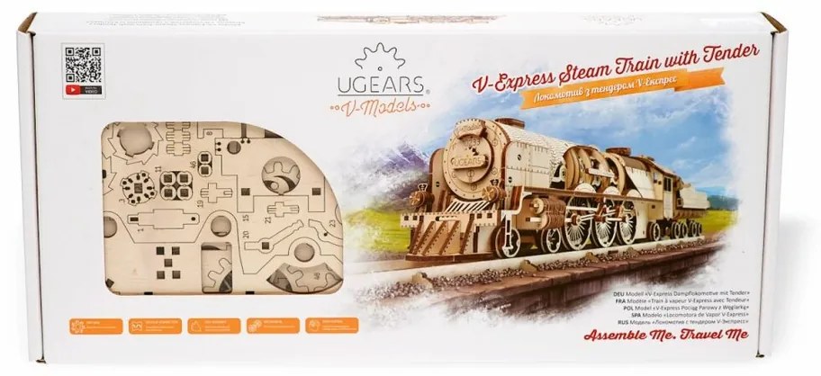 Ugears 3D drevené mechanické puzzle V-Express parná lokomotíva 4-6-2 s tendrom