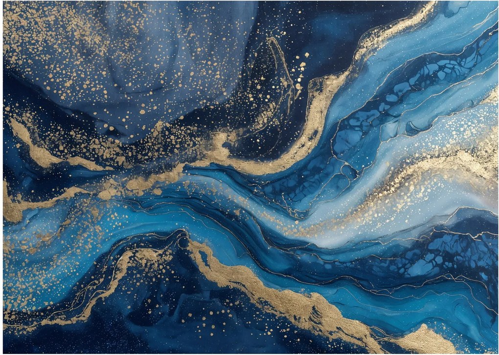 Sklenený obraz - Modrozlatý abstraktný mramor (70x50 cm)