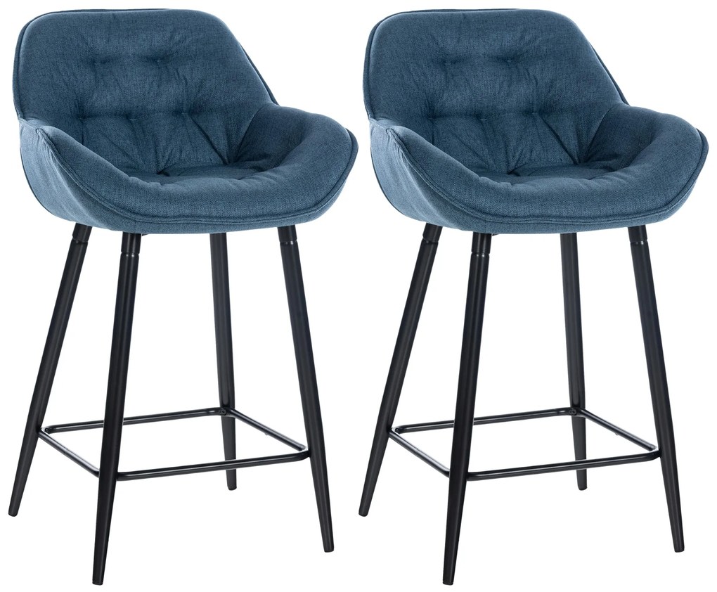 Barová stolička Gibson (SET 2 ks) - látka, kovové nohy čierne - Modrá