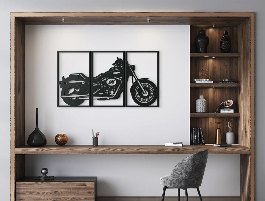 drevko 3-dielny obraz na stenu Motorka Rozmer obrazu: 35,5 x 65 cm, Farba dekorácie: Čierna