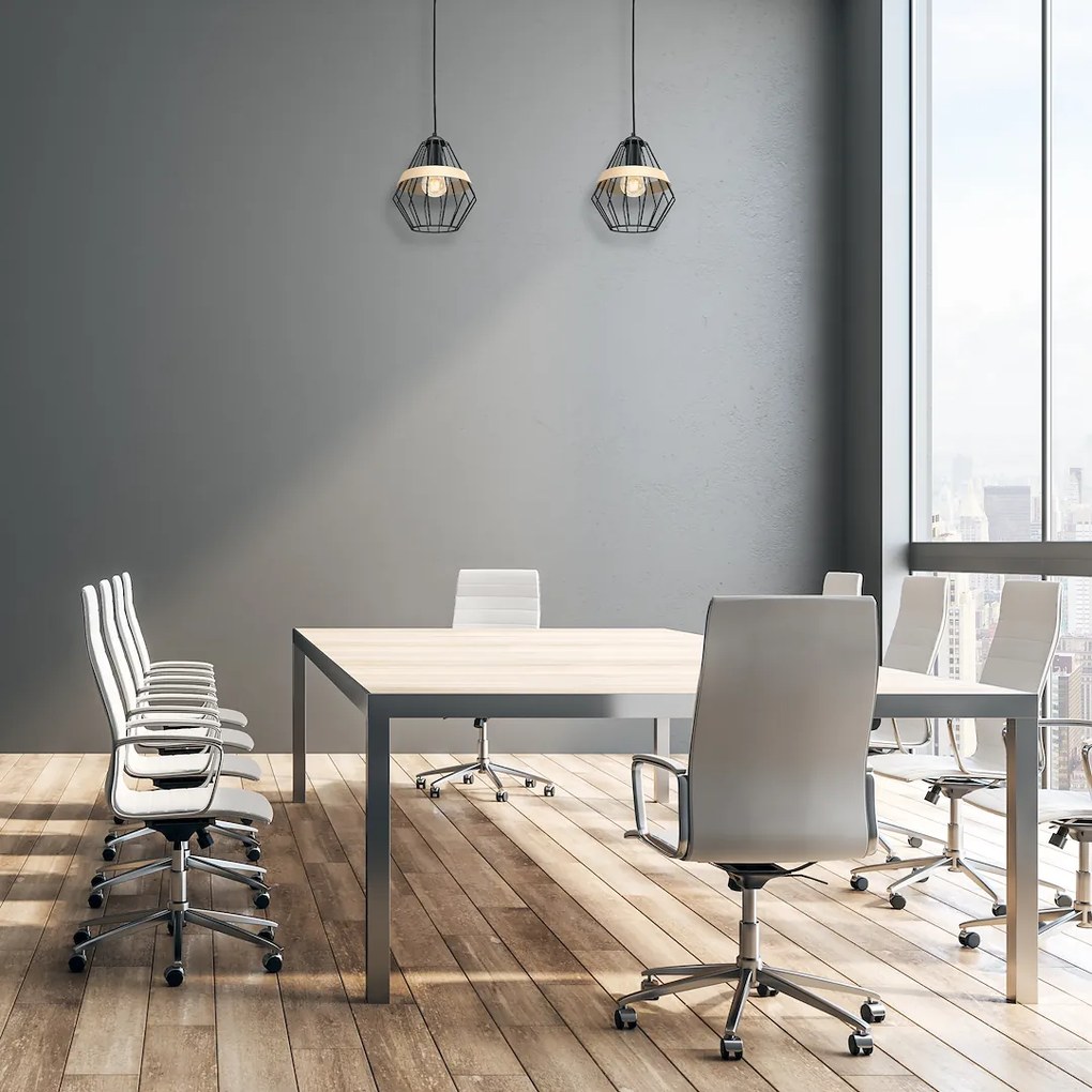 Závesné svietidlo Cliff, 1x drevené/čierne drôtené tienidlo, b