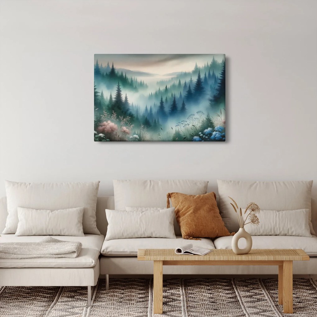 Obraz - Lesná krajina s hmlou (90x60 cm)