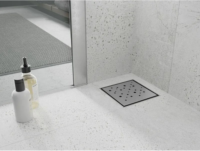 Mexen Flat-Q M12 štvorcová podlahová vpust 15 x 15 cm, brúsená oceľ - 1010415