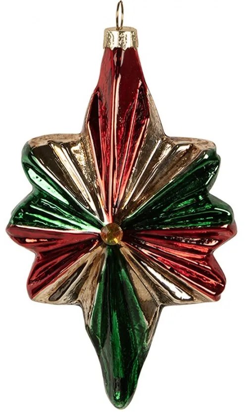 Červenozelená sklenená vianočná ozdoba hviezda - 9*4*14 cm
