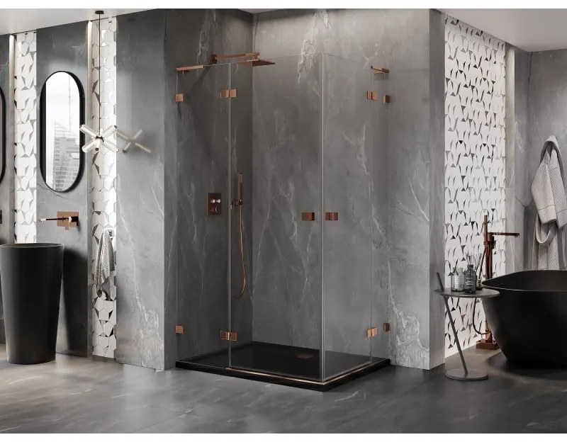 Mexen Lunar, L Duo výklopný sprchový kút 110 x 95 cm, 8mm číre sklo, profil ružové zlato, 834L-110L-095P-60-00