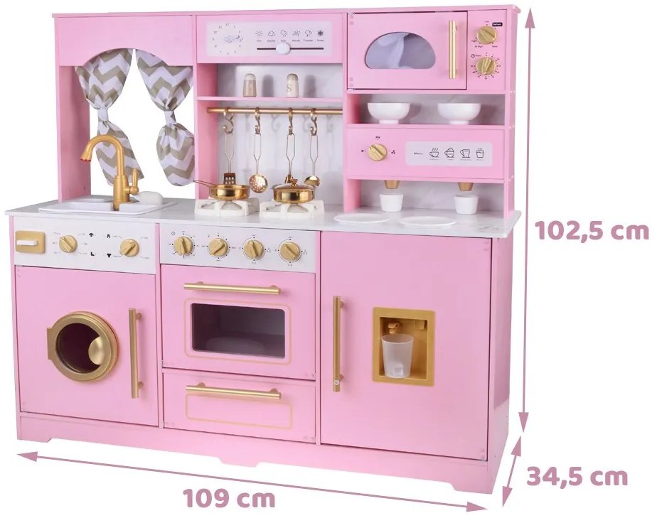 Veľká interaktívna drevená kuchyňa s pôvabnými zlatými doplnkami a kávovarom ZA5933