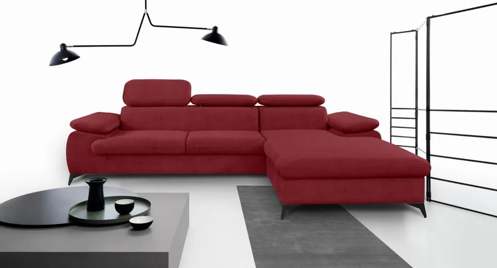 Rohová sedacia súprava Scala, červená látka, pravý roh