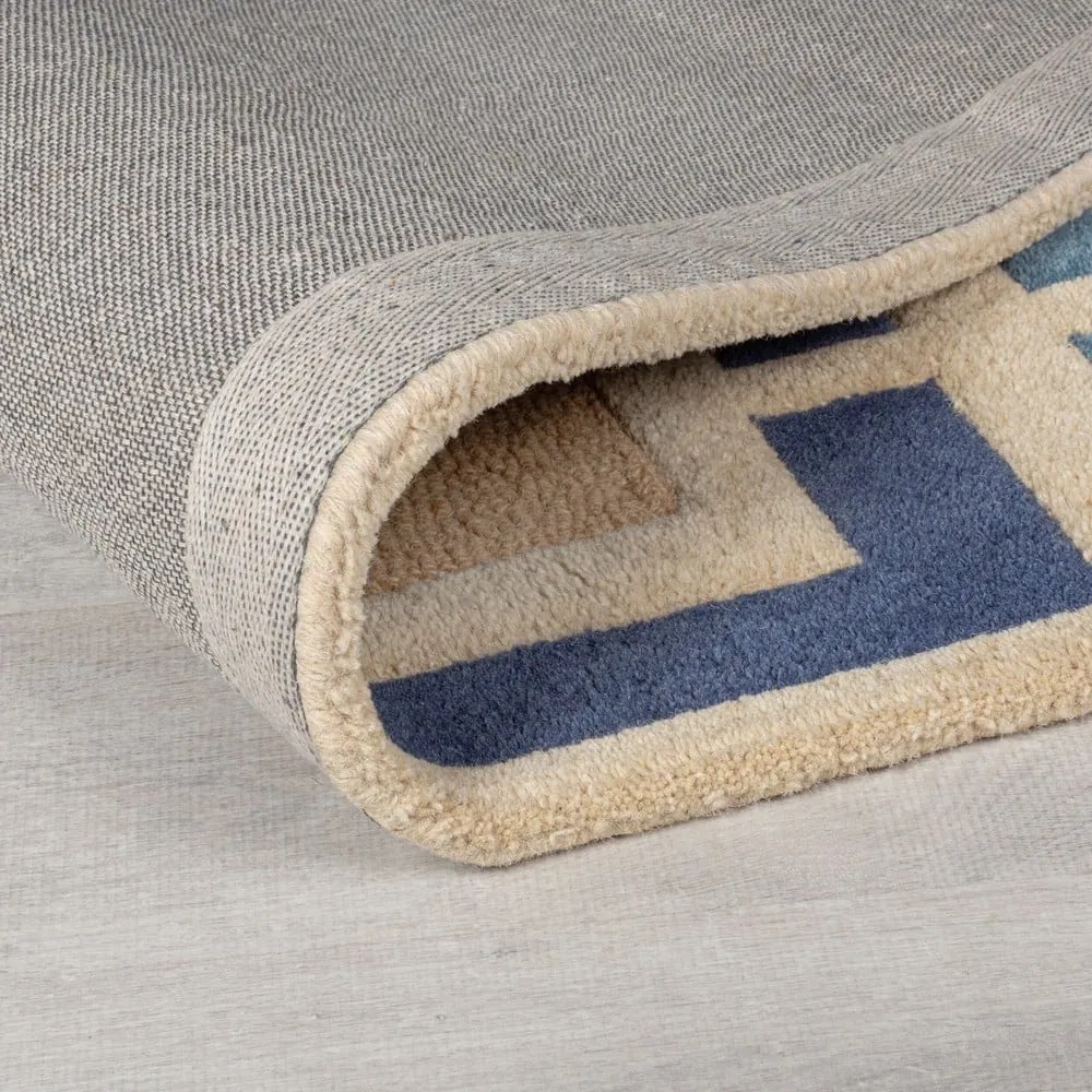 Modro-oranžový ručne tkaný vlnený koberec 120x170 cm Retro Blocks – Flair Rugs