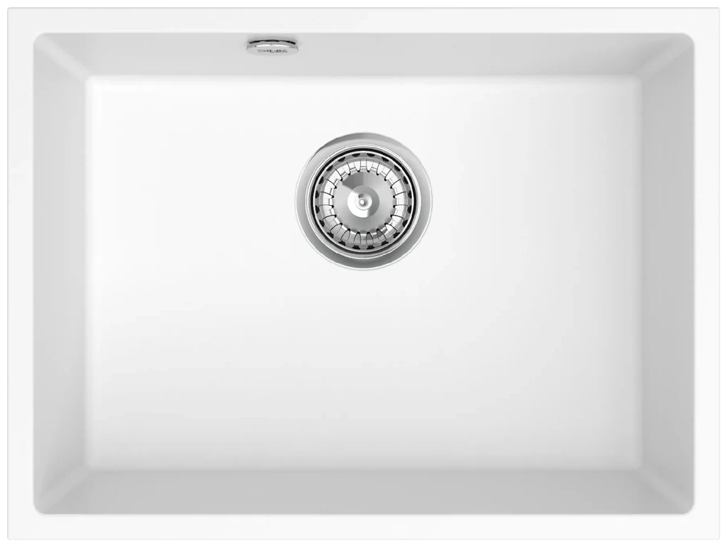 Sink Quality Crypton 60, kuchynský granitový drez 535x400x205 mm + chrómový sifón, biela, SKQ-CRY.W.1KBO.60.X