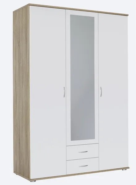 Šatníková skriňa 3-dverová Twin, dub sonoma/biela