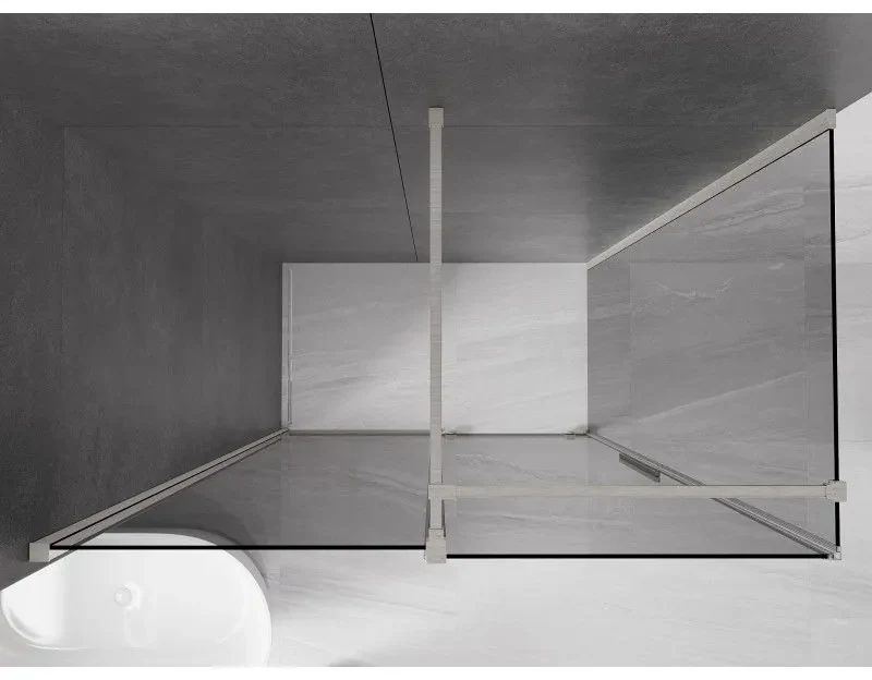 Mexen Velar, sprchový kút s posuvnými dverami 150 x 75 cm, 8mm šedé sklo, brúsená oceľ, 871-150-075-41-97