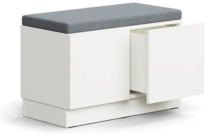 Lavica s úložným priestorom QBUS, so soklom, push otváranie, 534x800x420 mm, biela, šedé čalúnenie