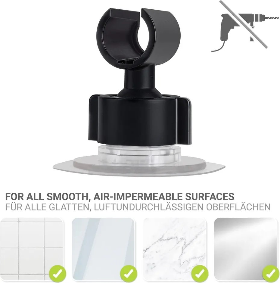 Čierny plastový držiak na sprchu bez vŕtania Libertà – Wenko