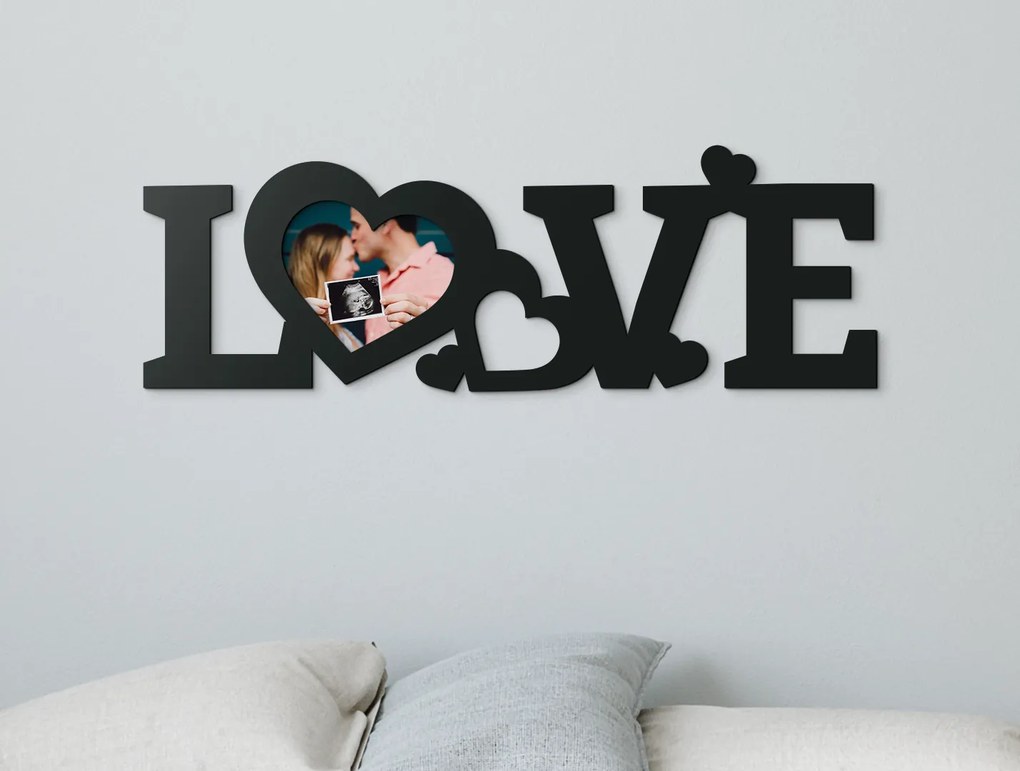 drevko Fotorámik na stenu LOVE Rozmer obrazu: 13 x 39 cm, Farba dekorácie: Čierna