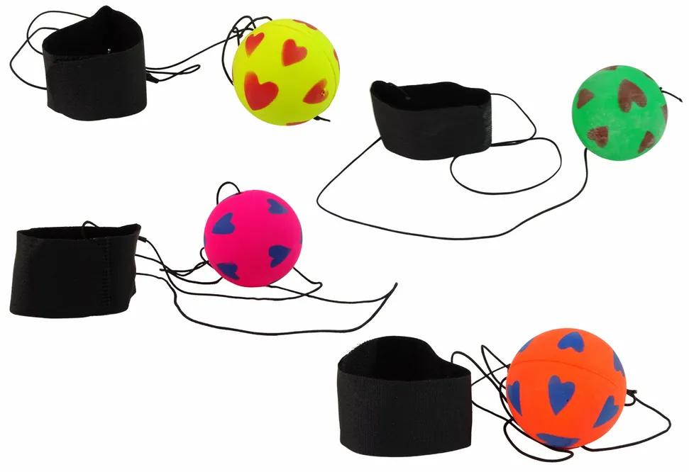 Lean Toys Gumené loptičky na elastickej šnúrke - 6 cm so srdiečkami