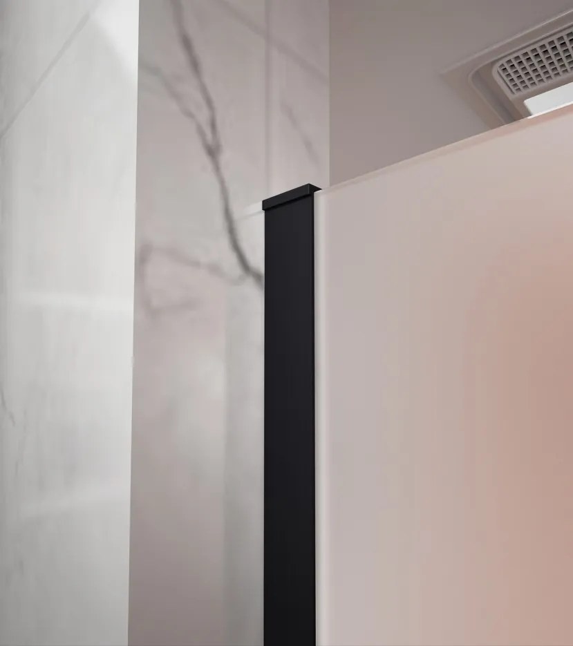 Erga Paris, sprchová zástena Walk-In 90x200 cm, 8mm sklo námraza, čierny profil, ERG-V02-PARIS-090x200-FR-BK