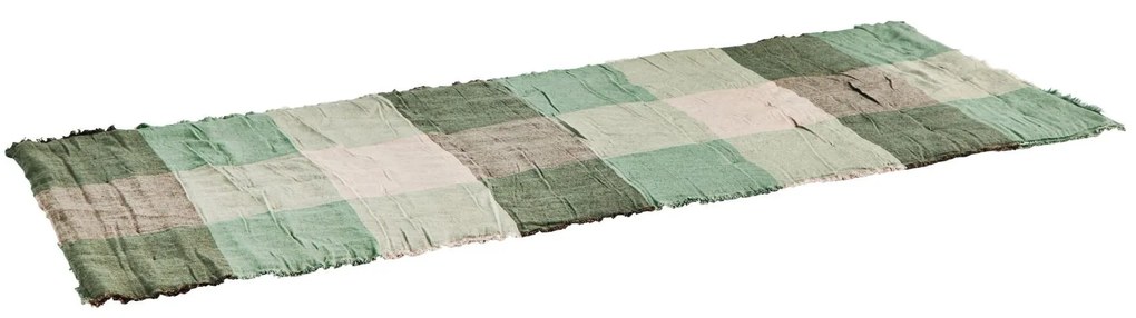 MADAM STOLTZ Ľanový prehoz na posteľ Green/Light Taupe/Grey 70 × 180 cm