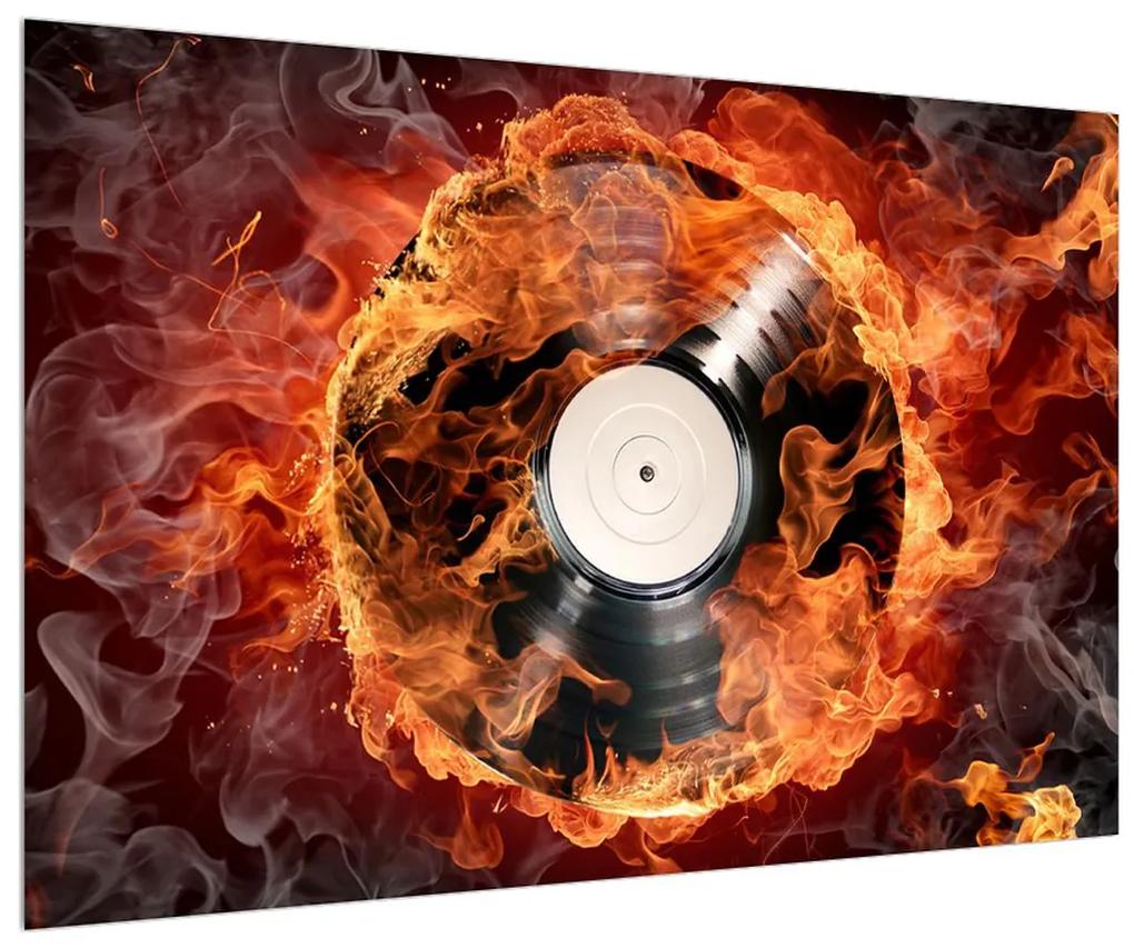 Obrat gramofónovej platne v ohni (90x60 cm)