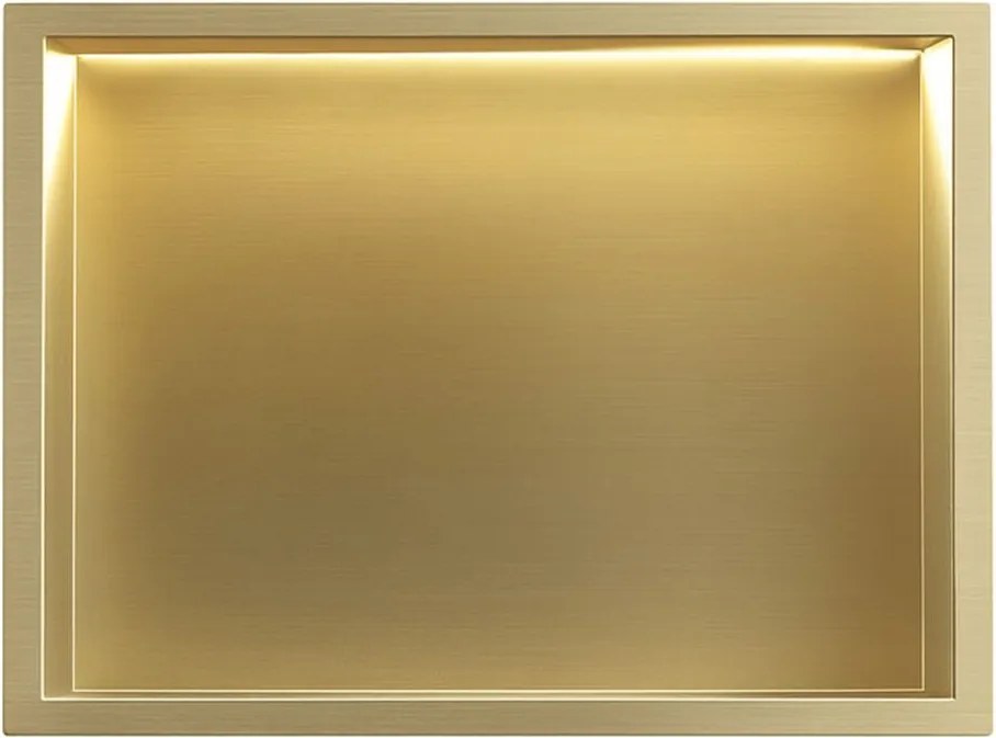 Rea Vstavaná kúpeľňová polica s LED osvetlením 45x30 cm, kartáčovaná zlatá