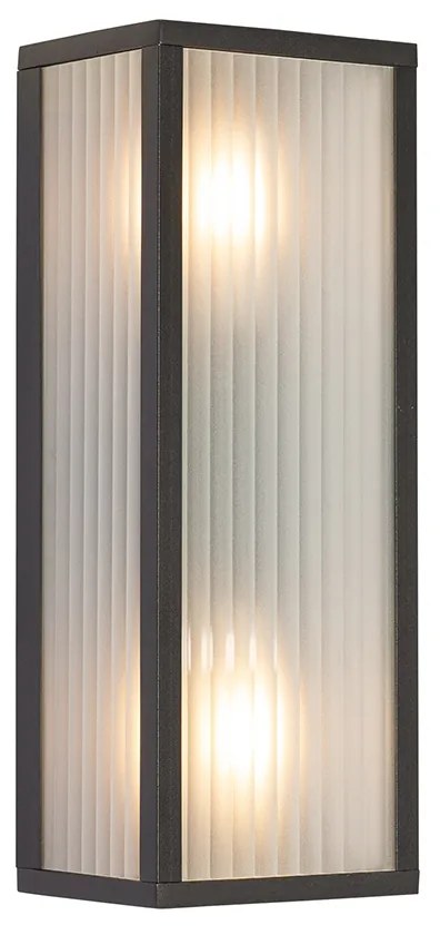 Vonkajšia nástenná lampa čierna s rebrovaným sklom 2-svetlá IP44 - Charlois