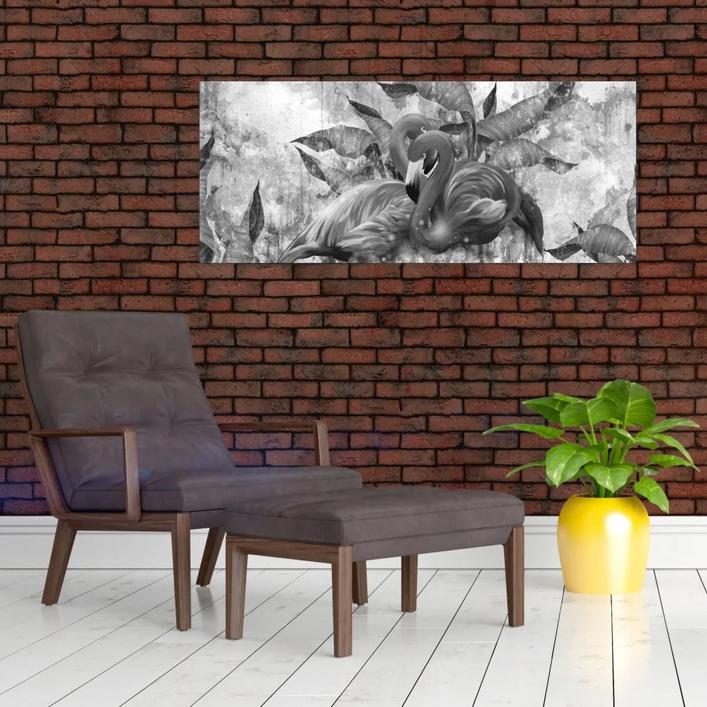 Obraz - Plameniaky graffiti (120x50 cm)