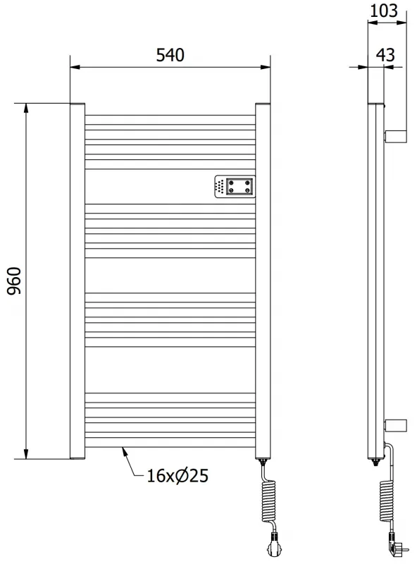 Mexen Aran, elektrické vykurovacie teleso 960x500 mm, 500 W, čierna, W306-0960-540-00-70