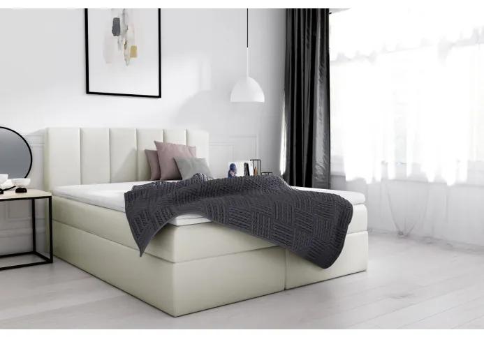 Štylová manželská posteľ Sven s úložným priestorom krémová eko koža 160 x 200