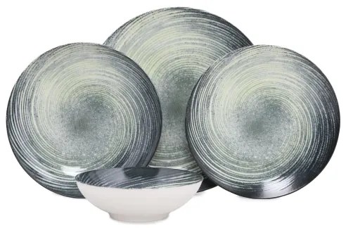 Jedálenská sada 24 ks zelená/čierna/porcelán