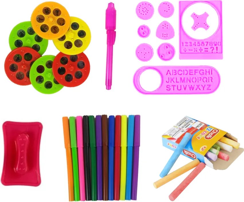 LEAN Toys Obojstranná kriedová tabuľa stojanová s projektorom a fixkami, ružová