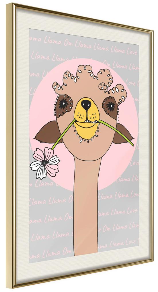 Artgeist Plagát - Happy Llama [Poster] Veľkosť: 30x45, Verzia: Čierny rám s passe-partout