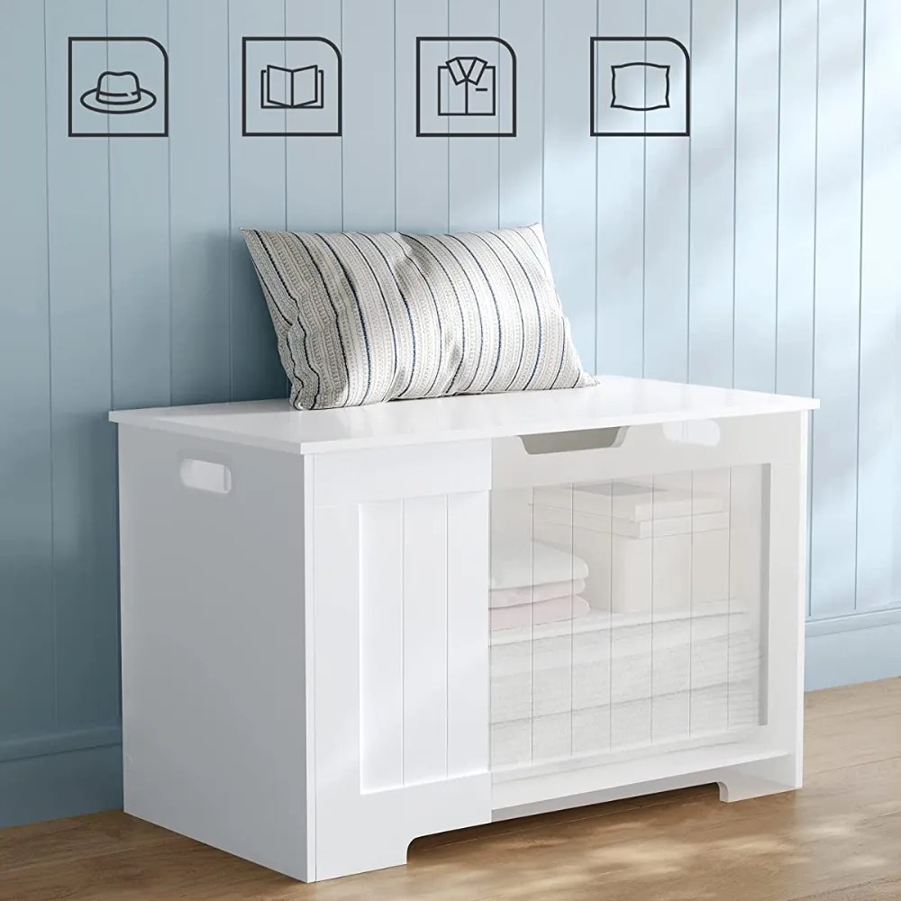 Truhlica s úložným priestorom GRETA, 76x48x40cm, biela Vasagle