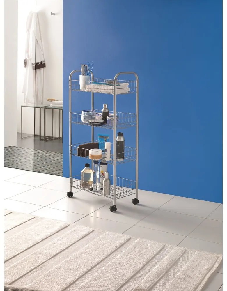 Kovový pojazdný regál v striebornej farbe 41x84 cm Ascona – Metaltex