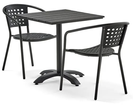 Zostava záhradného nábytku Piazza + Capri, 1 stôl + 2 čierne stoličky