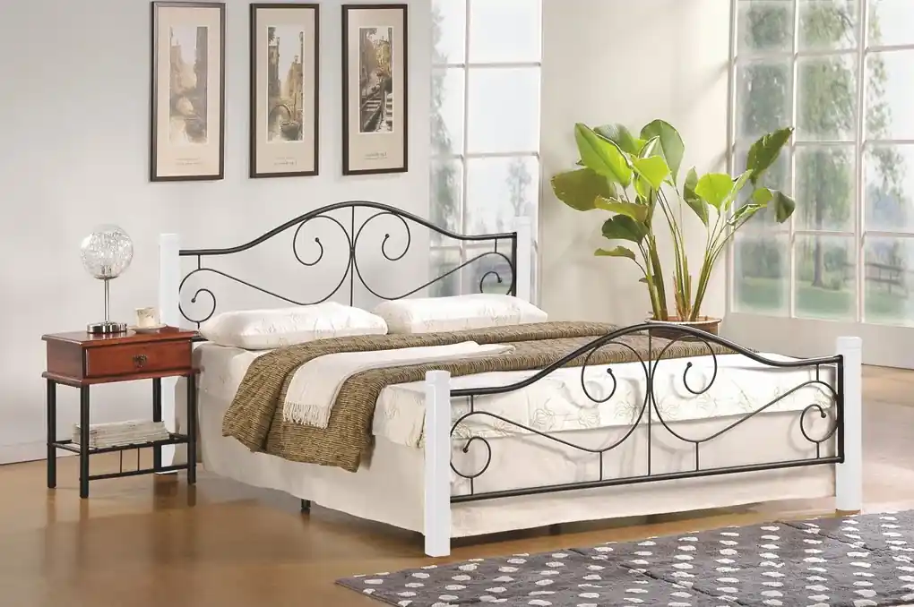Kovová posteľ Violetta 160x200 manželská posteľ biela/čierna | BIANO